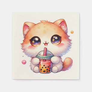 Cat Drinking Boba Cute Bubble Tea  Napkin