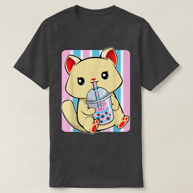 Cat Drinking Boba LGBT-Q Transgender Pride Trans F T-Shirt (Design Front)
