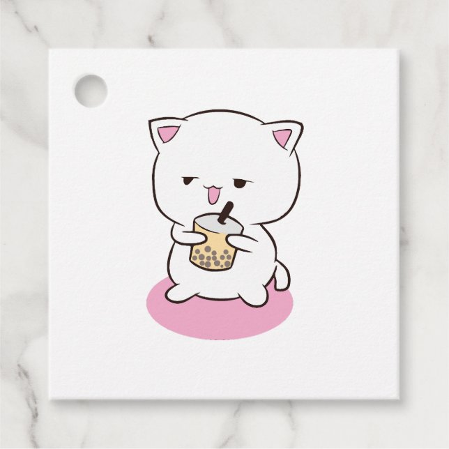 Cat Drinking Boba Milk Favour Tags (Front)