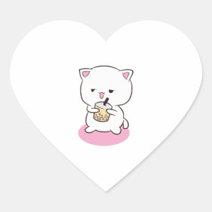 Cat Drinking Boba Milk Heart Sticker