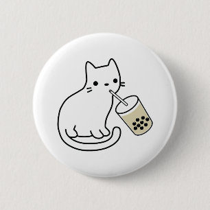 Cat Drinking Boba Milk Tea Bobalogy Hoodie 6 Cm Round Badge