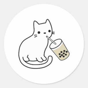 Cat Drinking Boba Milk Tea Bobalogy Hoodie Classic Round Sticker