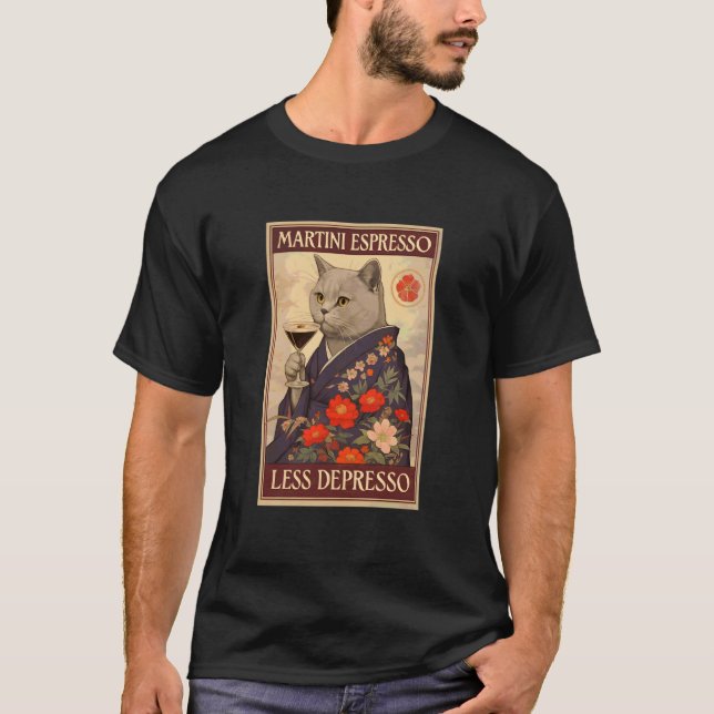 Cat Drinking Cocktail T-Shirt (Front)