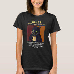 Cat Drinking Coffee Kitten Lover Funny Rules Pet O T-Shirt