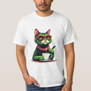 Cat drinking coffee T-shirt