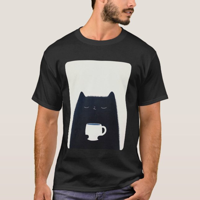 Cat Drinking Coffee T-Shirt (Front)