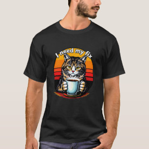 Cat Drinking From A Coffee Mug, Funny Humour Caffe T-Shirt