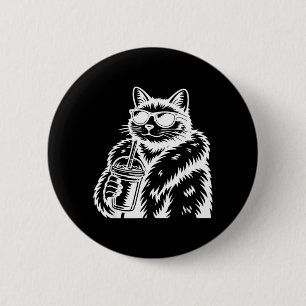 Cat Drinking Iced Coffee Funny Animal Meme 6 Cm Round Badge