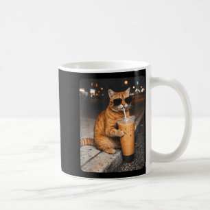 Cat drinking iced coffee funny animal meme coffee mug