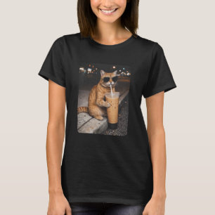 Cat Drinking Iced Coffee Funny Animal Meme Coffee T-Shirt
