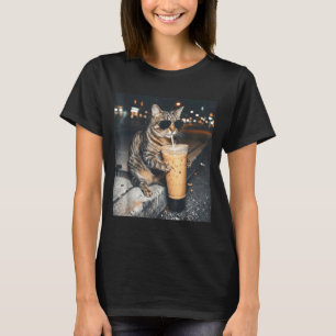 Cat drinking iced coffee funny animal meme men T-Shirt