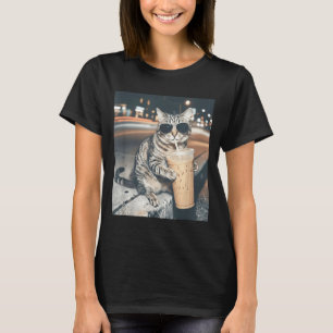 Cat drinking iced coffee funny animal meme men T-Shirt