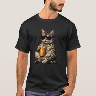 Cat Drinking Iced Coffee Funny Animal Meme T-Shirt