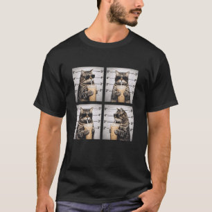 Cat Drinking Iced Coffee Funny Mugshot Animal Meme T-Shirt
