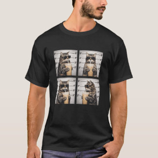Cat Drinking Iced Coffee Funny Mugshot Animal Meme T-Shirt