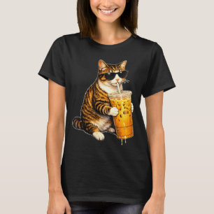 Cat drinking iced coffee with sunglasses animal T-Shirt