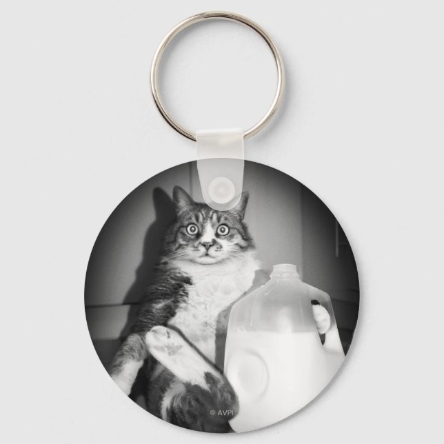 Cat Drinking Milk From Jug Key Ring (Front)