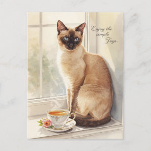 Cat drinking tea for Happy retirement cat Mom Postcard