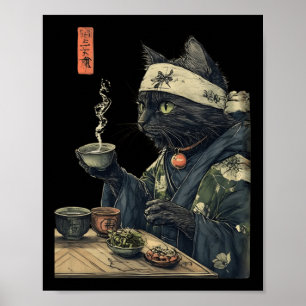Cat Drinking Tea Japanese Tea Ceremony Art Print P