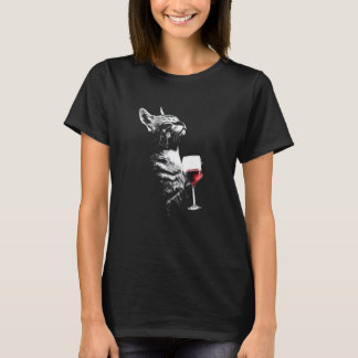 Cat Drinking Wine Cute Cat Holding Red Wine Lovers T-Shirt