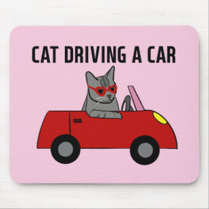Cat driving a car mouse pad