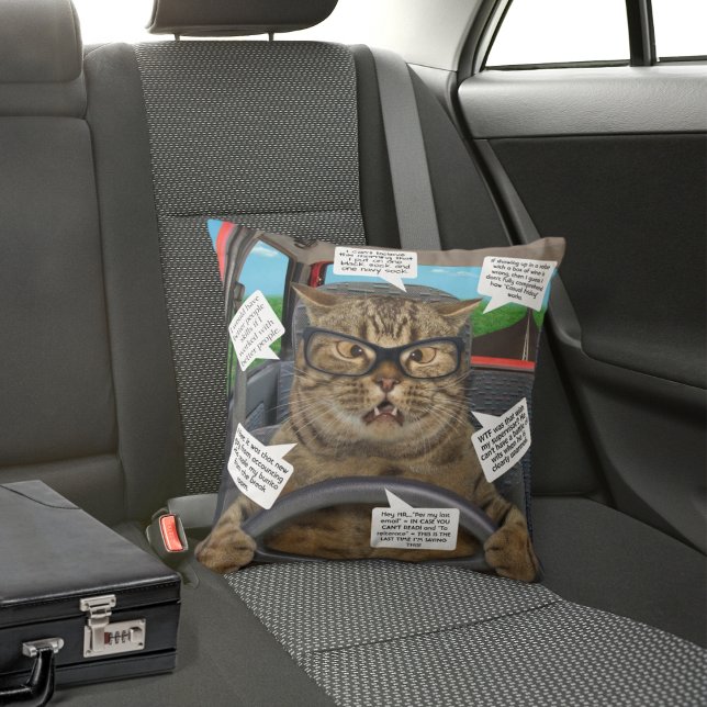 Cat Driving From Work Add Your Thoughts Cushion (Creator Uploaded)