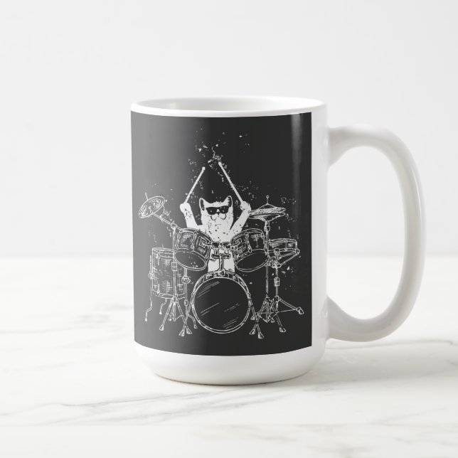 Cat Drummer Playing Drums Coffee Mug (Right)