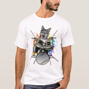 Cat Drummer Playing Drums Men T-Shirt