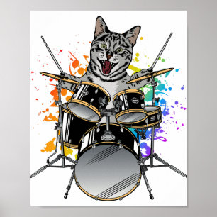 Cat Drummer Playing Drums Poster