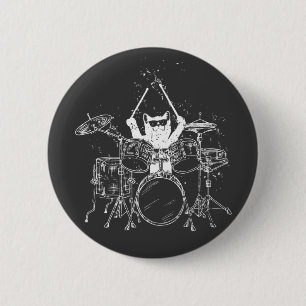 Cat Drummer Playing Drums Round 6 Cm Round Badge