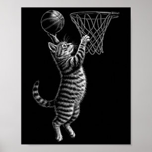 Cat Dunking - Sketll Player Fan Sketll Coach Men W Poster