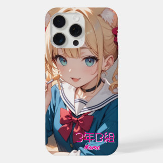 Cat-eared girl attending school iPhone 15 pro max case