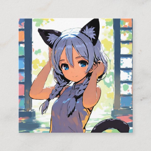 Cat-Eared Radiance Square Business Card (Front)