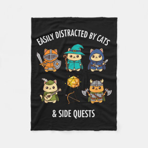 Cat Easily Distracted By Cat & Side Quests Rpg Fleece Blanket