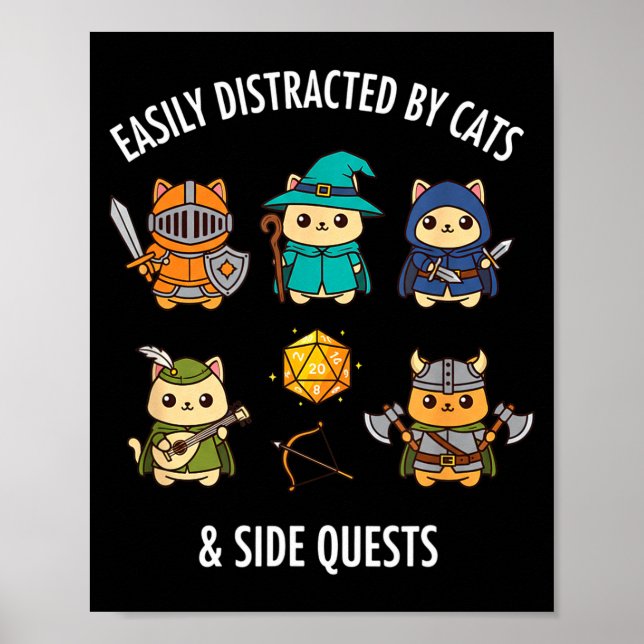 Cat Easily Distracted By Cat &amp; Side Quests Rpg Poster (Front)