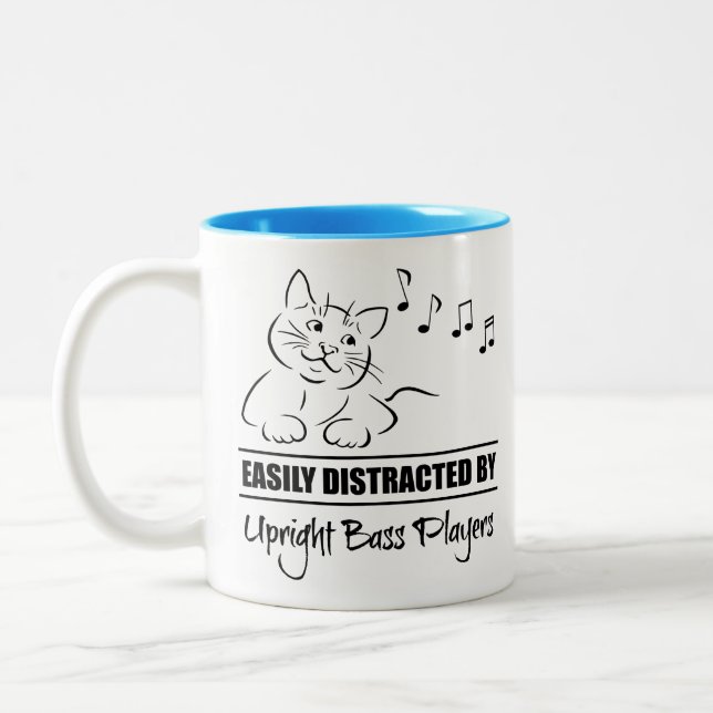 Cat Easily Distracted by Upright Bass Players Two-Tone Coffee Mug (Left)