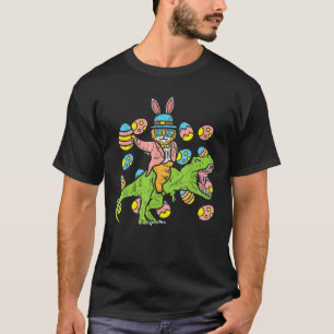 Cat Easter Bunny Riding Dino Trex Egg Hunt Dinosau T-Shirt