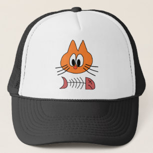 Cat Eat Fish Animal Orange Dead Skeleton Face Trucker Hat