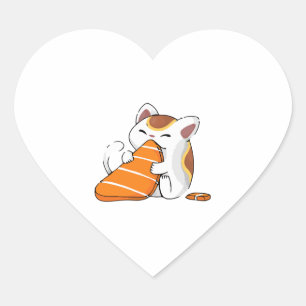 cat eat sushi heart sticker