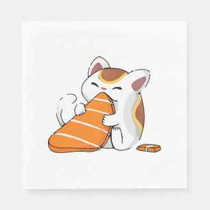 cat eat sushi napkin
