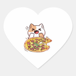 Cat Eating A Pizza Heart Sticker
