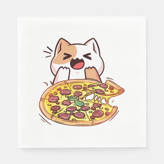Cat Eating A Pizza  Napkin (Front)