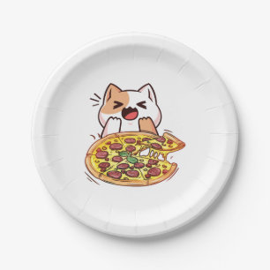 Cat Eating A Pizza Paper Plate