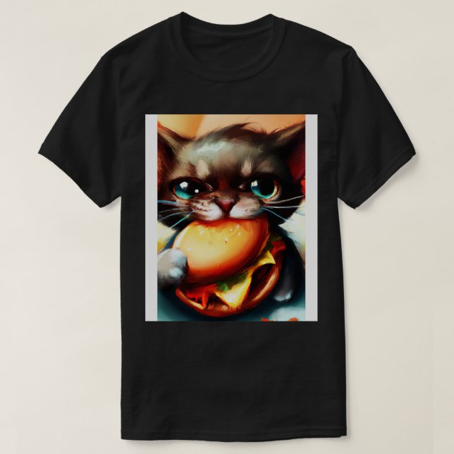 Cat eating Burger T-Shirt (Design Front)