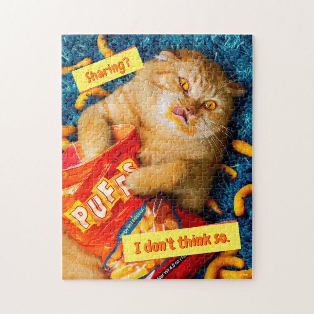 Cat Eating Cheese Puffs Jigsaw Puzzle (Vertical)