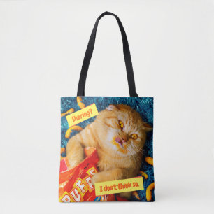 Cat Eating Cheese Puffs Tote Bag