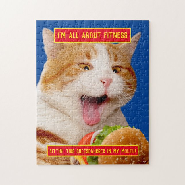 Cat Eating Cheeseburger Jigsaw Puzzle (Vertical)