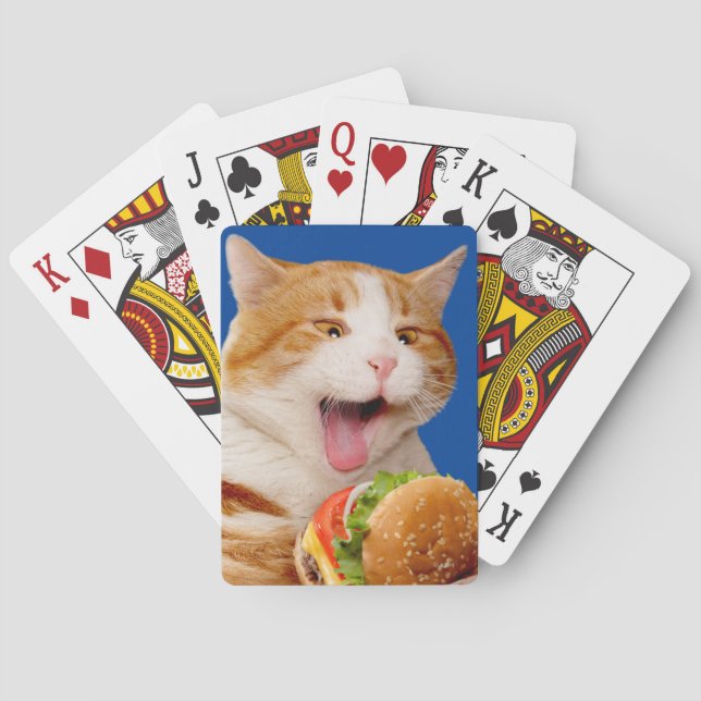 Cat Eating Cheeseburger Playing Cards (Back)