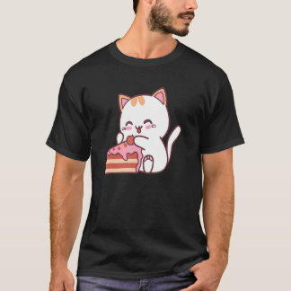 Cat Eating Delicious Cake Candy Backing T-Shirt