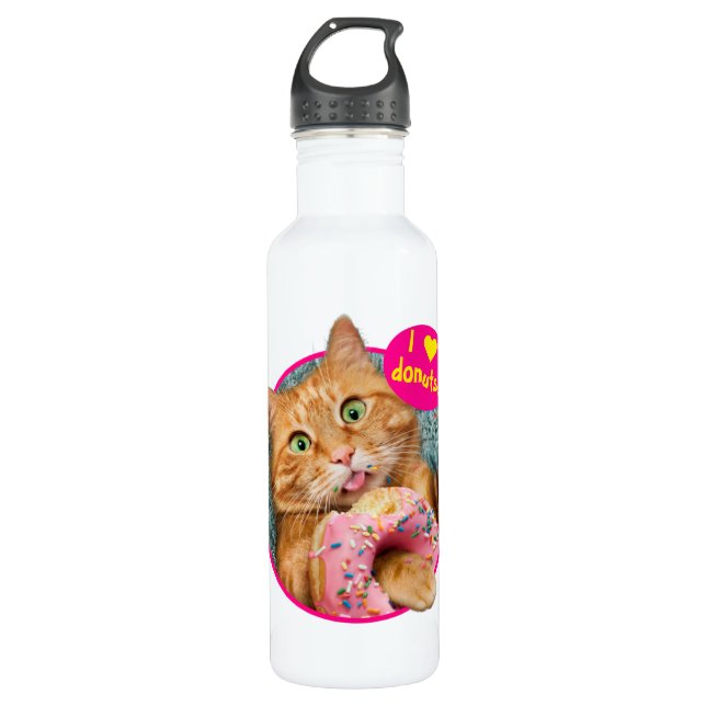 Cat Eating Donut 710 Ml Water Bottle (Front)